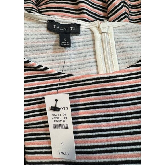 Talbots Sz S Textured Coral Pink Black White Striped Knit Peplum Top NWT NEW - Picture 4 of 5